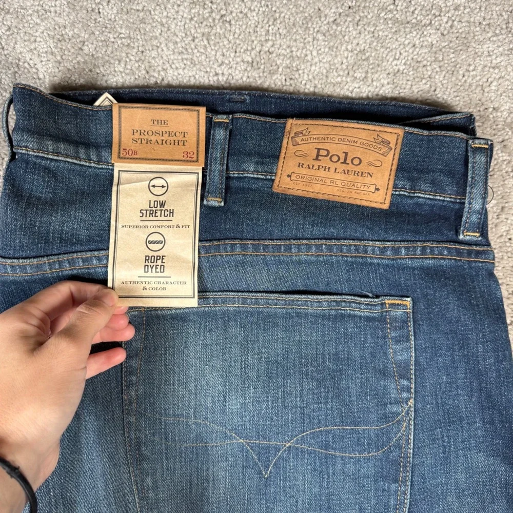 NWT Polo Ralph Lauren Prospect Straight Leg Jeans Mens 50Bx32 Blue Stretch Denim